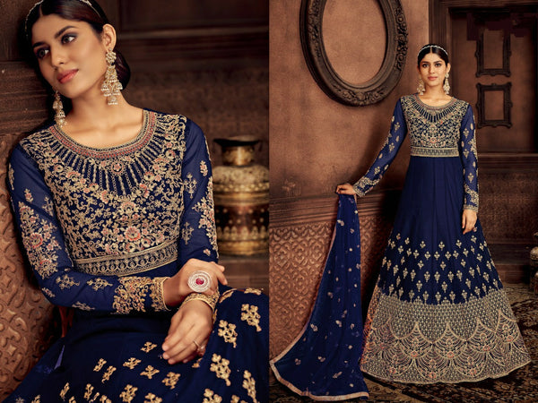 {Semi Stitched} Designer Fox Georgette with Satoon Embroidery work Suit