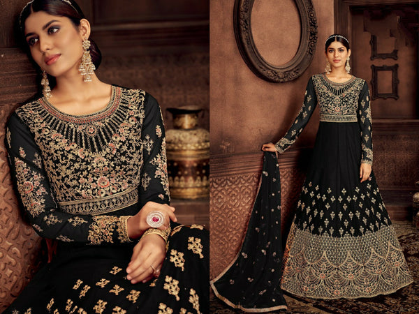 {Semi Stitched} Designer Fox Georgette with Satoon Embroidery work Suit