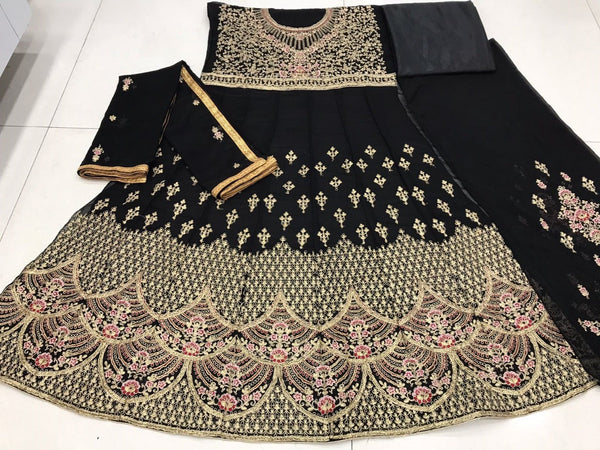 {Semi Stitched} Designer Fox Georgette with Satoon Embroidery work Suit