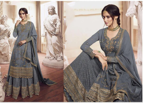 {Semi-Stitched} Beautifull Heavy Georgette Embroidery Work with Sequence work suit