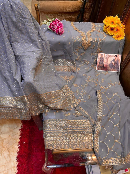 {Semi-Stitched} Beautifull Heavy Georgette Embroidery Work with Sequence work suit