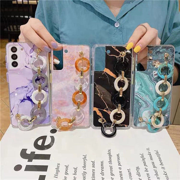 Luxury phone case cover with hand wrist chain bracelet for women