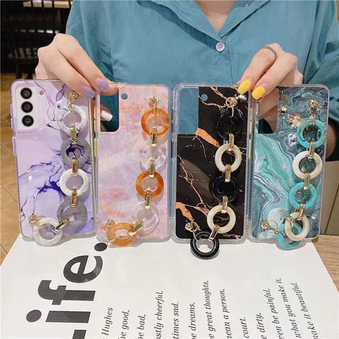 Luxury phone case cover with hand wrist chain bracelet for women