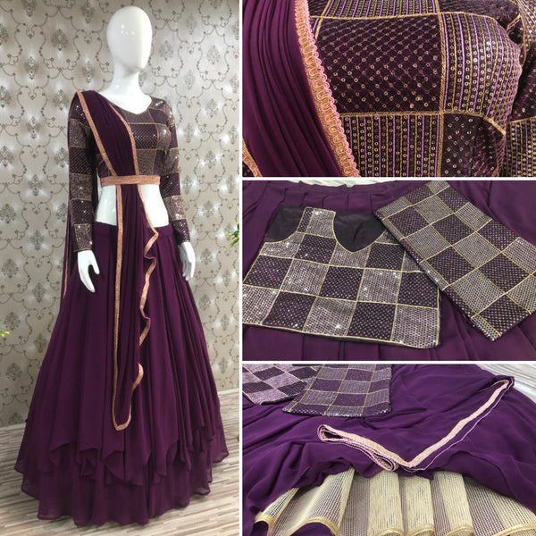 Beautiful Purple Georgette Lehenga (Semi-Stitch)