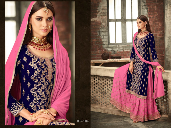 {Semi-Stitched} Beautiful Georgette with Embroidery work + Stone Suit
