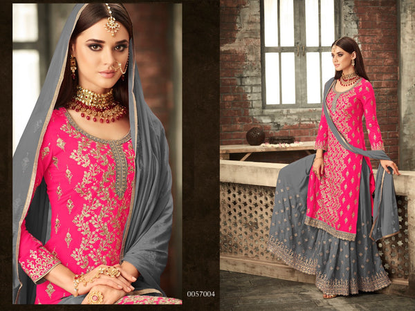 {Semi-Stitched} Beautiful Georgette with Embroidery work + Stone Suit