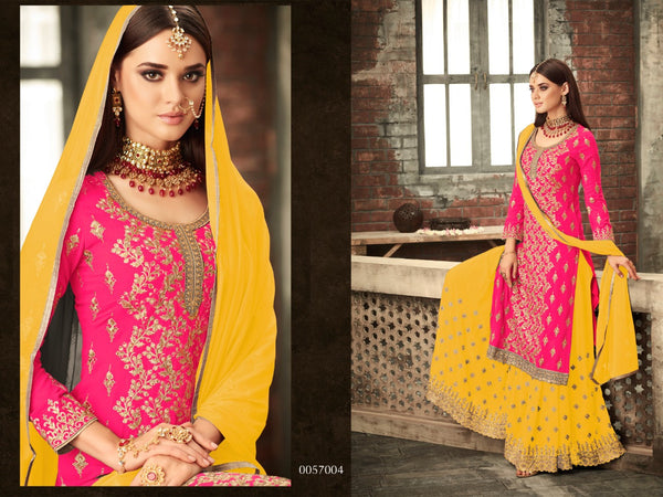 {Semi-Stitched} Beautiful Georgette with Embroidery work + Stone Suit