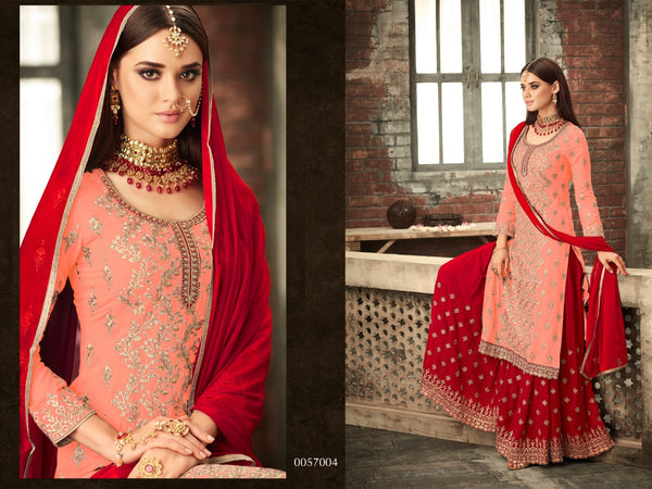 {Semi-Stitched} Beautiful Georgette with Embroidery work + Stone Suit