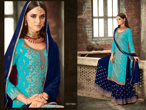 {Semi-Stitched} Beautiful Georgette with Embroidery work + Stone Suit