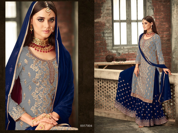 {Semi-Stitched} Beautiful Georgette with Embroidery work + Stone Suit