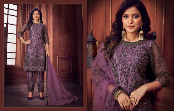 HEAVY NET WITH FANCY DORY SEQUENCE EMBROIDERY WORK SUIT