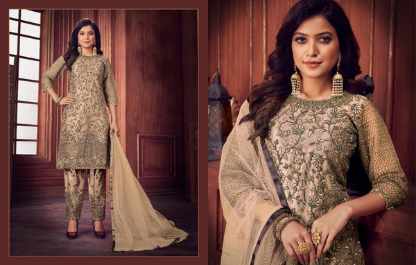 HEAVY NET WITH FANCY DORY SEQUENCE EMBROIDERY WORK SUIT