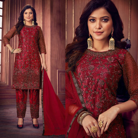 HEAVY NET WITH FANCY DORY SEQUENCE EMBROIDERY WORK SUIT