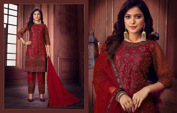 HEAVY NET WITH FANCY DORY SEQUENCE EMBROIDERY WORK SUIT