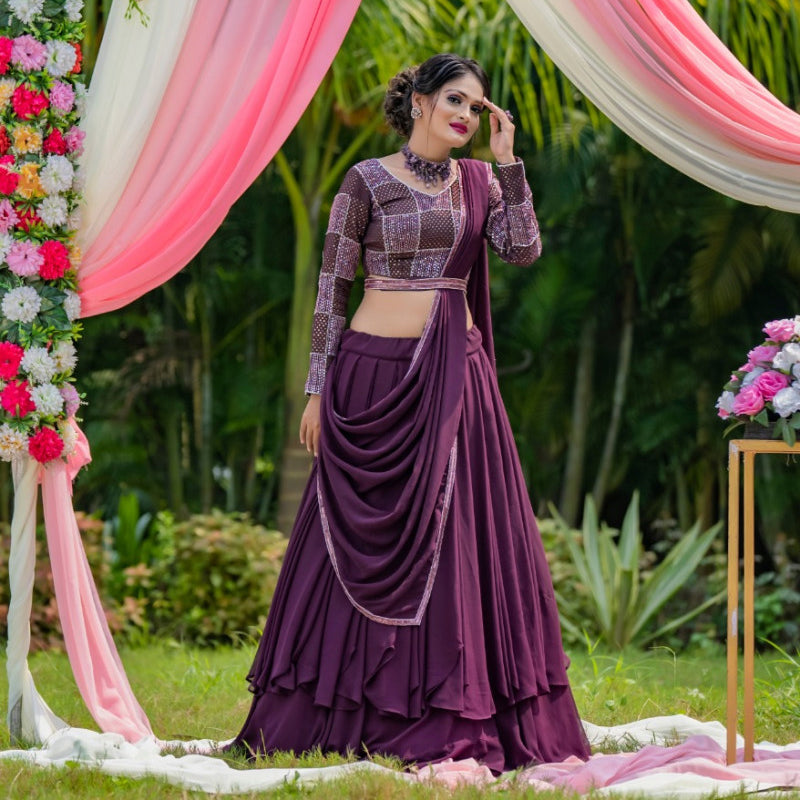 Beautiful Purple Georgette Lehenga (Semi-Stitch)