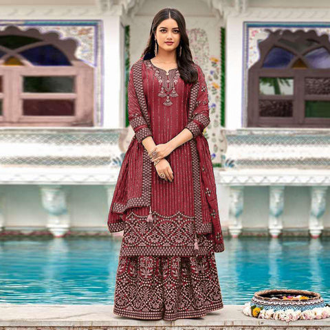 {SEMI-STITCHED} FAUX GEORGETTE HEAVY EMBROIDERERY WORK SUIT