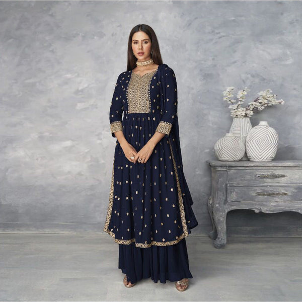Heavy Faux Georgette with Embroidery Cotton With Badla work