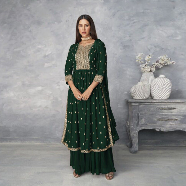 Heavy Faux Georgette with Embroidery Cotton With Badla work