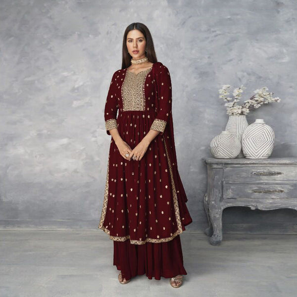 Heavy Faux Georgette with Embroidery Cotton With Badla work