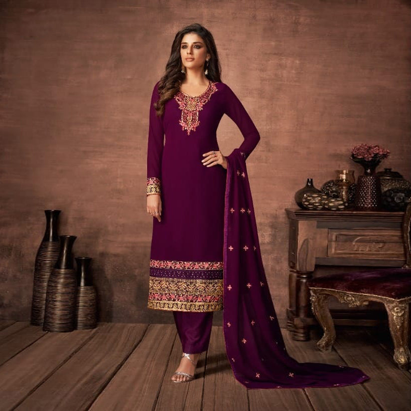 {Full-Stitched} Beautifull Faux Georgette Heavy Suit