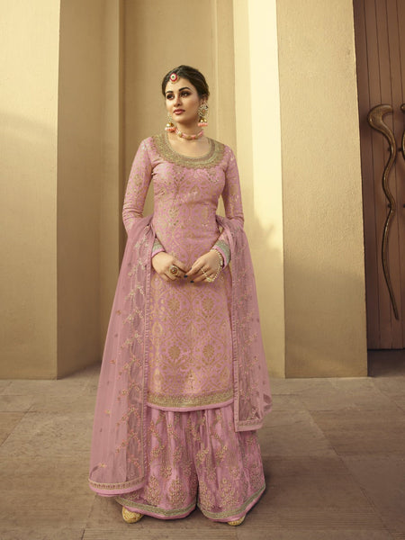 {Semi-Stitched} Beautifull Jacquard Silk and Back plain With Santoon Inner Suit