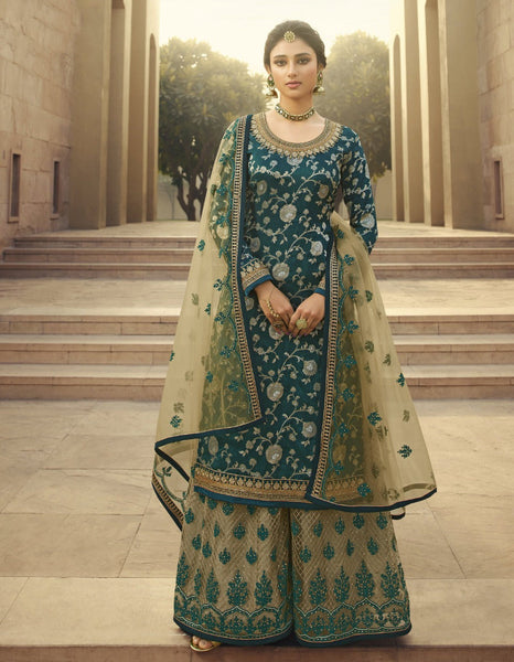 {Semi-Stitched} Beautifull Jacquard Silk and Back plain With Santoon Inner Suit