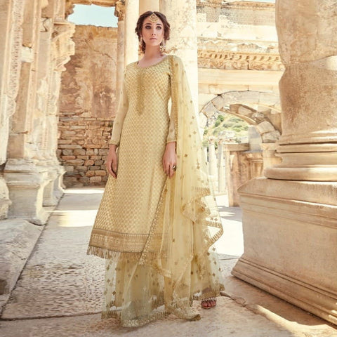 (Semi-Stitch)  Beautifull Heavy Faux Georgette With Chain Stitch Embroidery Work With Stone