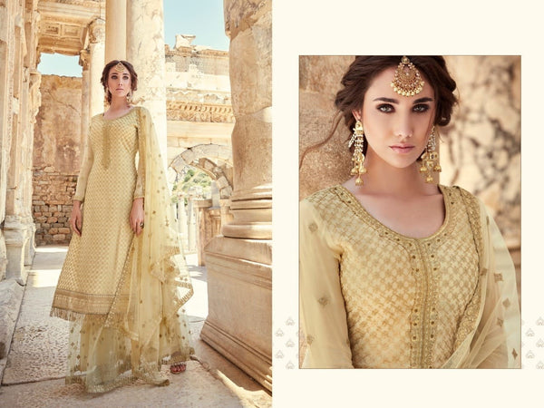 (Semi-Stitch)  Beautifull Heavy Faux Georgette With Chain Stitch Embroidery Work With Stone