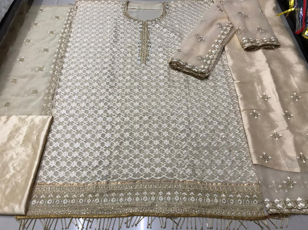 (Semi-Stitch)  Beautifull Heavy Faux Georgette With Chain Stitch Embroidery Work With Stone