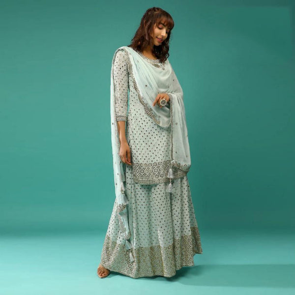 (Semi-Stitch)  Faux Georgette (With Embroidery Work + Beautiful  & Sequence Work)