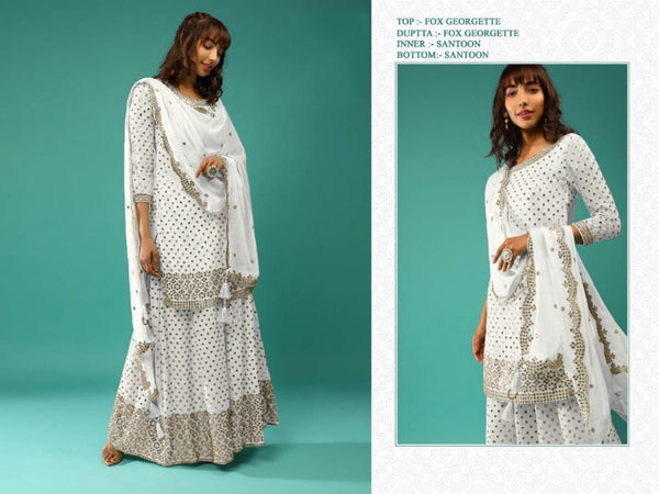 (Semi-Stitch)  Faux Georgette (With Embroidery Work + Beautiful  & Sequence Work)