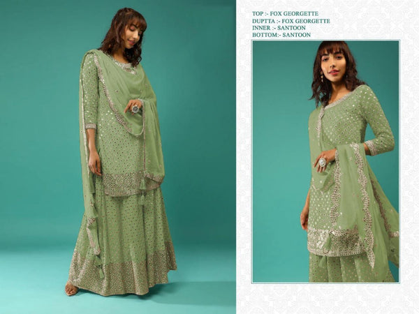 (Semi-Stitch)  Faux Georgette (With Embroidery Work + Beautiful  & Sequence Work)
