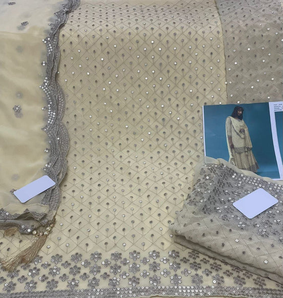 (Semi-Stitch)  Faux Georgette (With Embroidery Work + Beautiful  & Sequence Work)