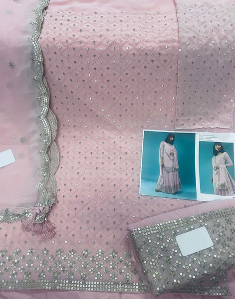 (Semi-Stitch)  Faux Georgette (With Embroidery Work + Beautiful  & Sequence Work)