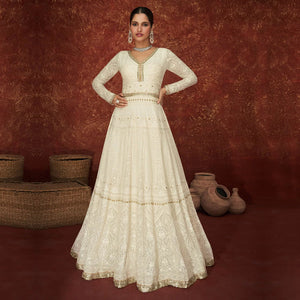{SEMI-STITCHED} GOWN SET FAUX GEORGETTE HEAVY EMBROIDERERY WORK SUIT