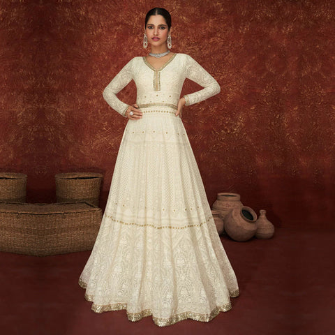 {SEMI-STITCHED} GOWN SET FAUX GEORGETTE HEAVY EMBROIDERERY WORK SUIT