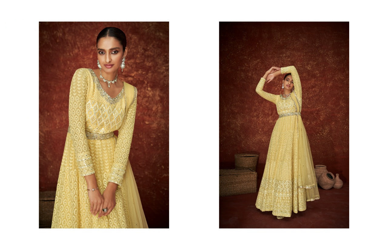 {SEMI-STITCHED} GOWN SET FAUX GEORGETTE HEAVY EMBROIDERERY WORK SUIT