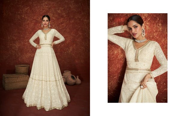 {SEMI-STITCHED} GOWN SET FAUX GEORGETTE HEAVY EMBROIDERERY WORK SUIT