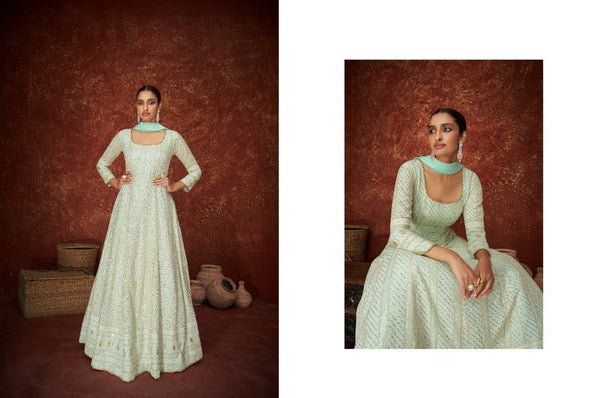 {SEMI-STITCHED} GOWN SET FAUX GEORGETTE HEAVY EMBROIDERERY WORK SUIT