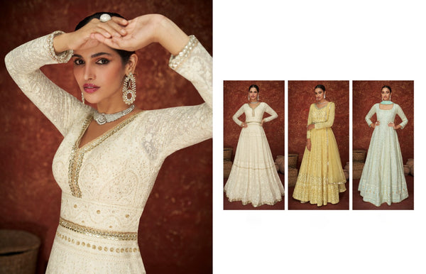 {SEMI-STITCHED} GOWN SET FAUX GEORGETTE HEAVY EMBROIDERERY WORK SUIT