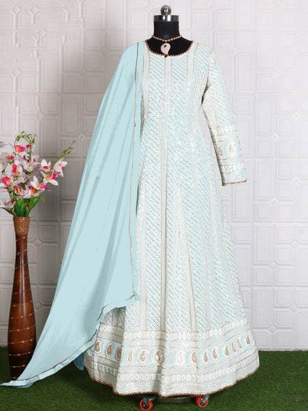 {SEMI-STITCHED} GOWN SET FAUX GEORGETTE HEAVY EMBROIDERERY WORK SUIT