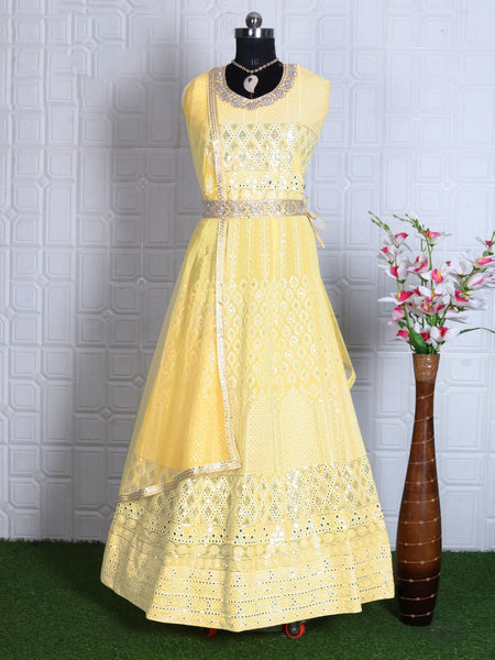 {SEMI-STITCHED} GOWN SET FAUX GEORGETTE HEAVY EMBROIDERERY WORK SUIT