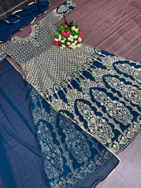 NEW DESIGNER PARTY WEAR GEORGETTE GOWN WITH HEAVY EMBROIDERY WORK