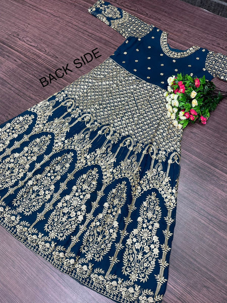 NEW DESIGNER PARTY WEAR GEORGETTE GOWN WITH HEAVY EMBROIDERY WORK