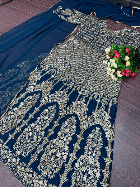 NEW DESIGNER PARTY WEAR GEORGETTE GOWN WITH HEAVY EMBROIDERY WORK