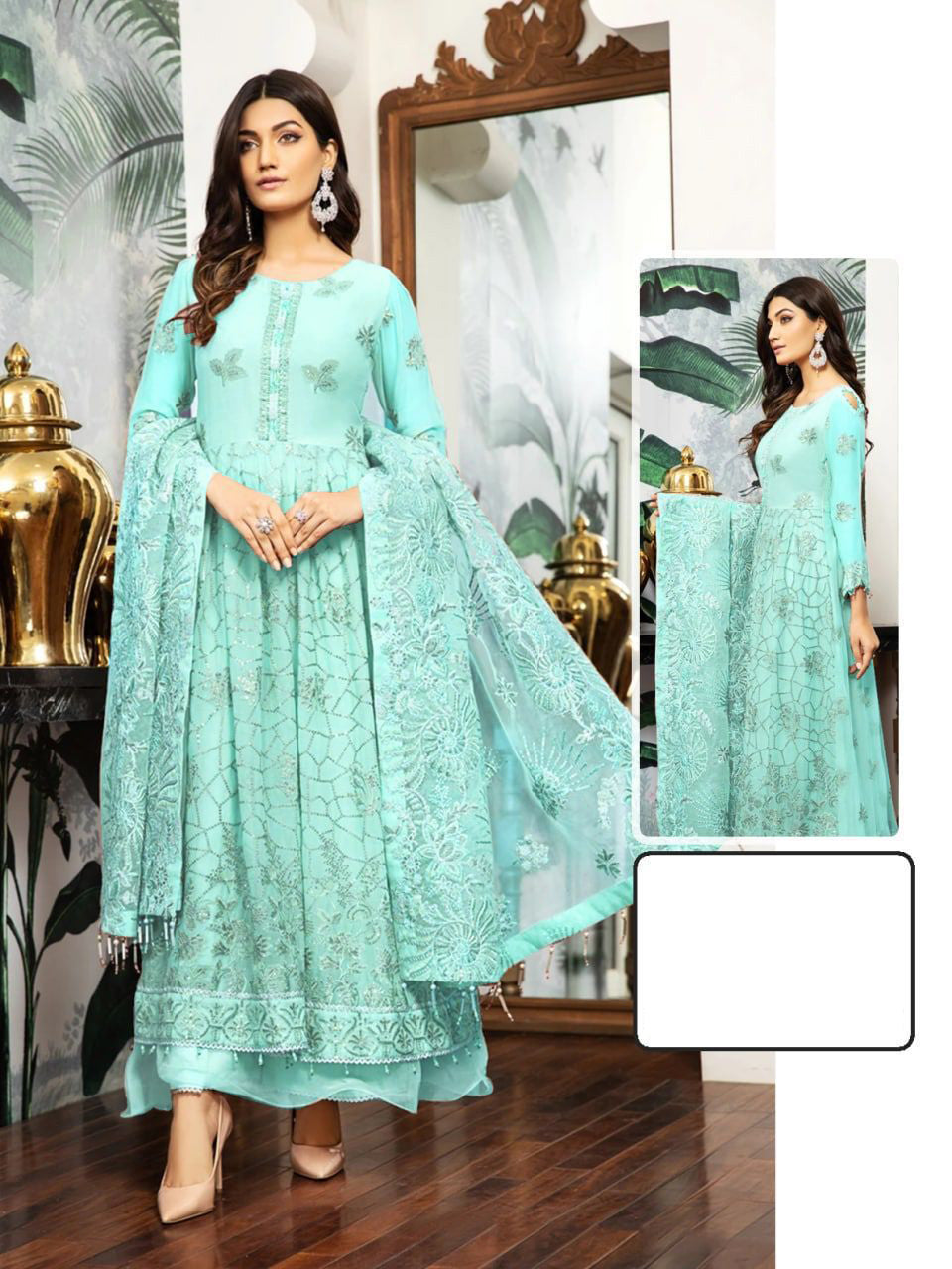 Butterfly Net With Embroidery + Siqunce Work + Stone Work (Front + Back Work) Suit