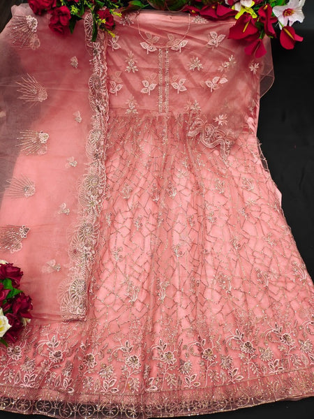 Butterfly Net With Embroidery + Siqunce Work + Stone Work (Front + Back Work) Suit