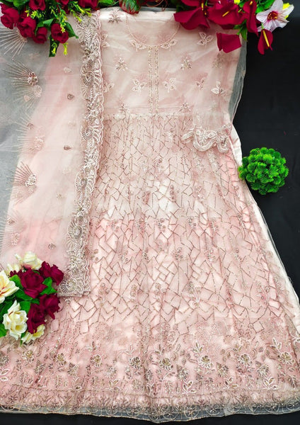 Butterfly Net With Embroidery + Siqunce Work + Stone Work (Front + Back Work) Suit