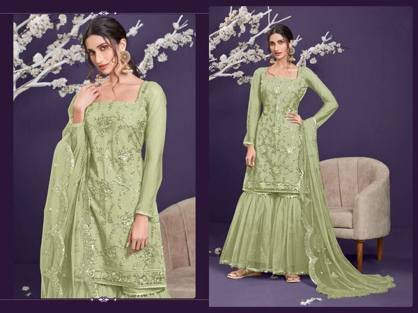 Semi Stitched Heavy Butterfly Net With Embroidery Work With 3mm Sequence Work Suit