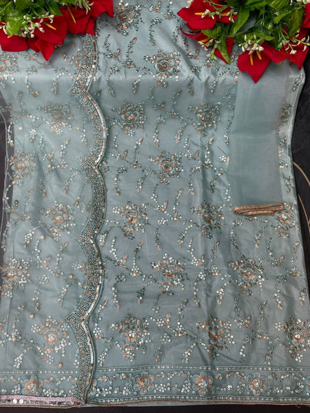 Semi Stitched Heavy Butterfly Net With Embroidery Work With 3mm Sequence Work Suit